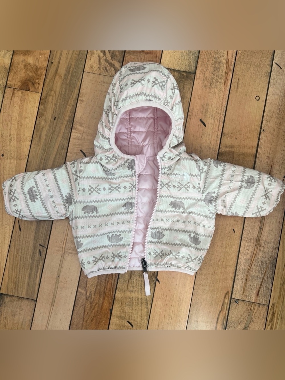 The North Face Pink Reversible Perrito hooded jacket 0-3 months